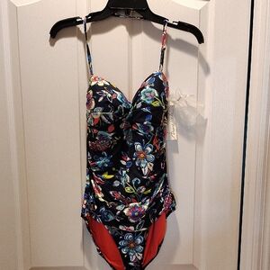 Anne Cole Elegant Navy Print One Piece Swimsuit  Strapless or Neck Strap